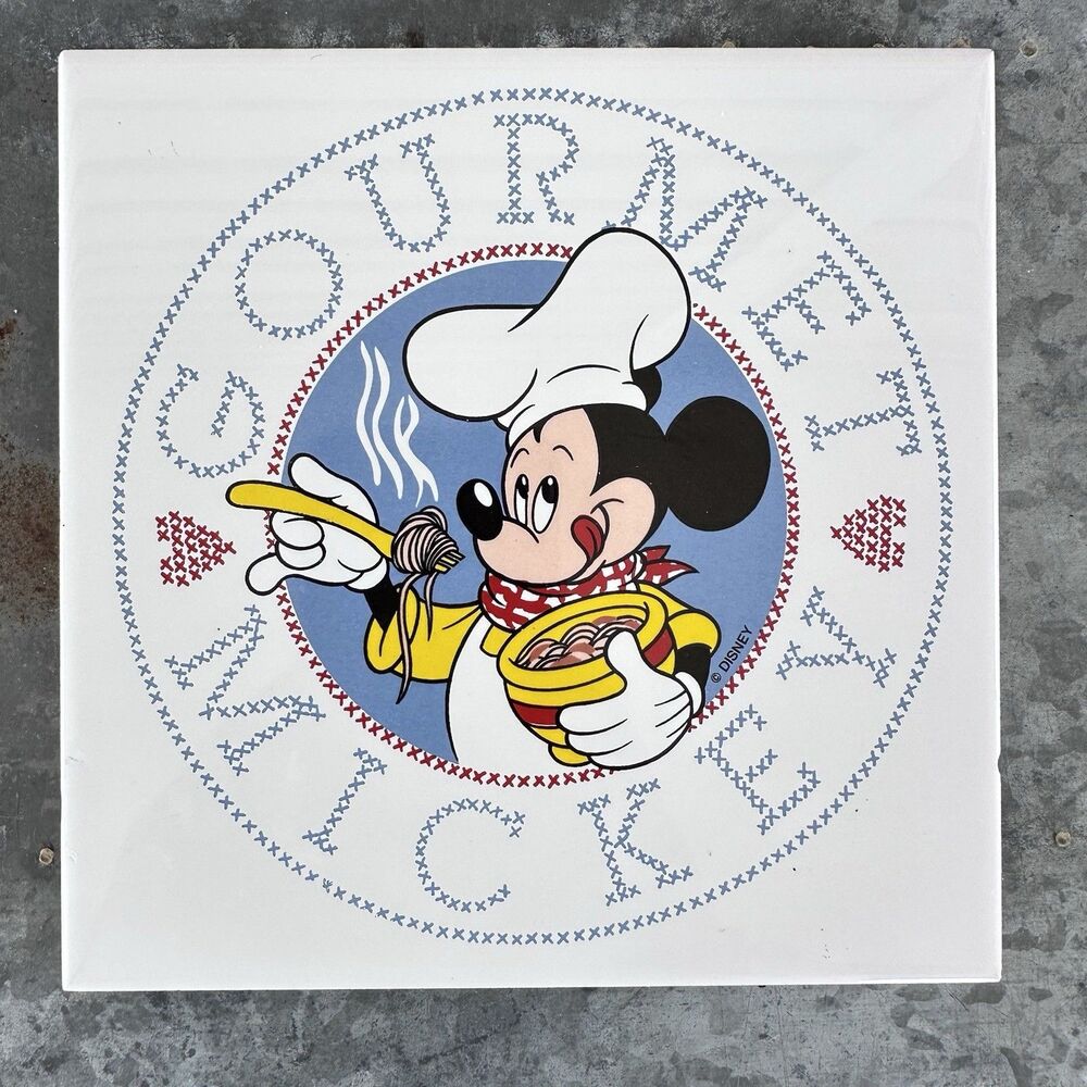 Vintage Disney Gourmet Mickey Mouse Chef Ceramic Tile Trivet 6x6 Orient Taiwan